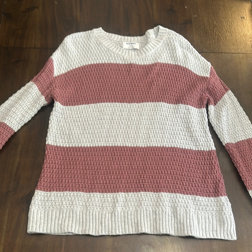 Striped Knit Sweater - Pink and White